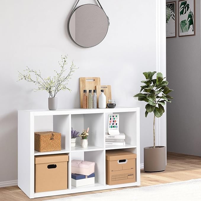 PACHIRA US 6 Cube Storage Shelf Organizer Bookshelf with Backplane, White Finish