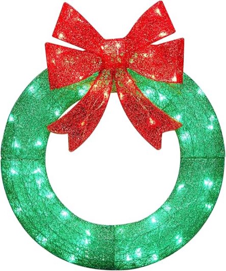 Brightown Lighted Christmas Wreath Decorations - Outdoor Christmas Wreaths Holiday Decor with Bow Ribbon 24in LED Twinkle Lights for Front Door Windows, Xmas Gifts, Party Supplies, Home, Patio