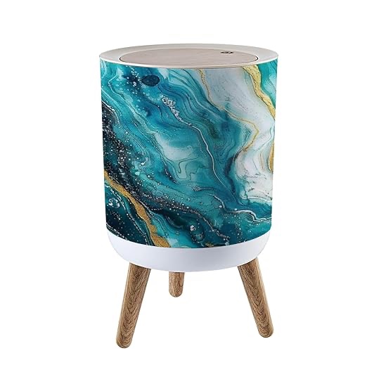 Trash Can with Lid Abstract ocean Natural Luxury Stones like marble contain all Garbage Can Round Waste Bin Press Cover Dog Proof Wastebasket for Kitchen Bathroom Living Room Nursery 