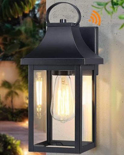 Dusk to Dawn Outdoor Light Fixtures Wall Mount 13.75'', Exterior Wall Sconce Fixture with E26 Base Socket, Waterproof Wall Lantern Black Wall Lamp Anti-Rust with Glass for Patio, Porch, Garage, 1Pack
