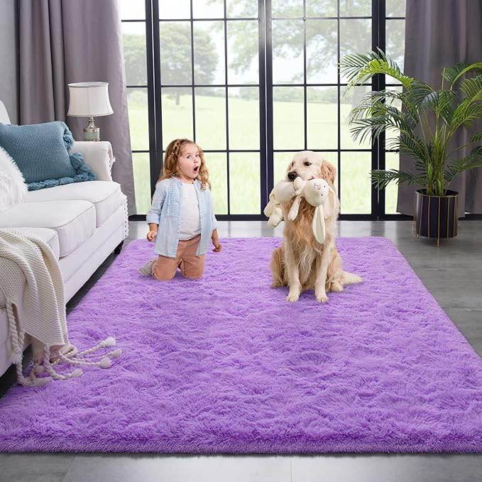 Kimicole Alfombra morada para dormitorio, sala de estar, decoración del hogar, 5 x 8 pulgadas, bonita alfombra esponjosa para apartamento, dormitorio, decoración esencial para adolescentes y niñas,