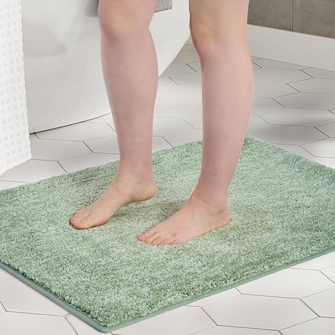 FRESHMINT Melange Tufted Bathroom Rugs 17"x24", Water Absorbent Soft Bath Mat for Bathroom Floor, Non Slip & Washable Shower Mat, Room Accessories Microfiber Bathroom Mat, Sage Green