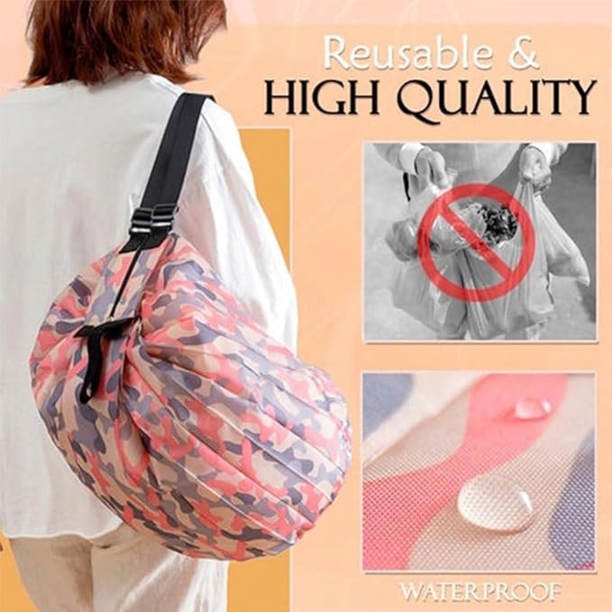 1 pack of 2 Utrum Foldable Travel One-Shoulder Portable Shopping Bag, Foldable Travel Bag, Extendable Backpacks for Carrying Groceries(#Q)