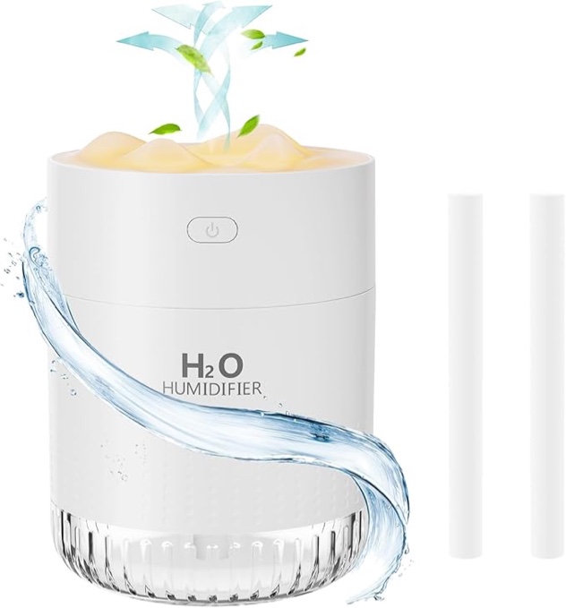 HOTLIFE Portable Mini Humidifier, Small Cool Mist Plant Humidifiers, Humidifiers for Baby Rechargeable Personal Desktop Humidifier for BedroomTravel Office Home with Night Light,Auto Shut-Off,3 Filter