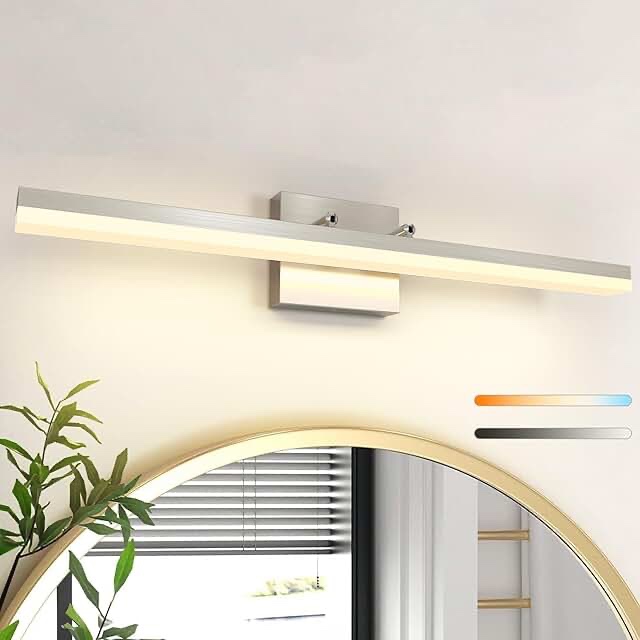 Brushed Nickel Vanity Lights for Bathroom 5CCT Dimmable Bathroom Lighting Fixtures Over Mirror Adjustable Lighting Angle Wall Light Fixtures 23.62 Long 16W LED Bar Light