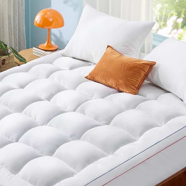 Bedsure Mattress Topper - Extra Thick Mattress Pad Cover with Deep Pocket fits up to 21", Plush Soft Pillow Top Bed Topper for Back Pain Relief, Overfilled with Down Alternative Filling, White 