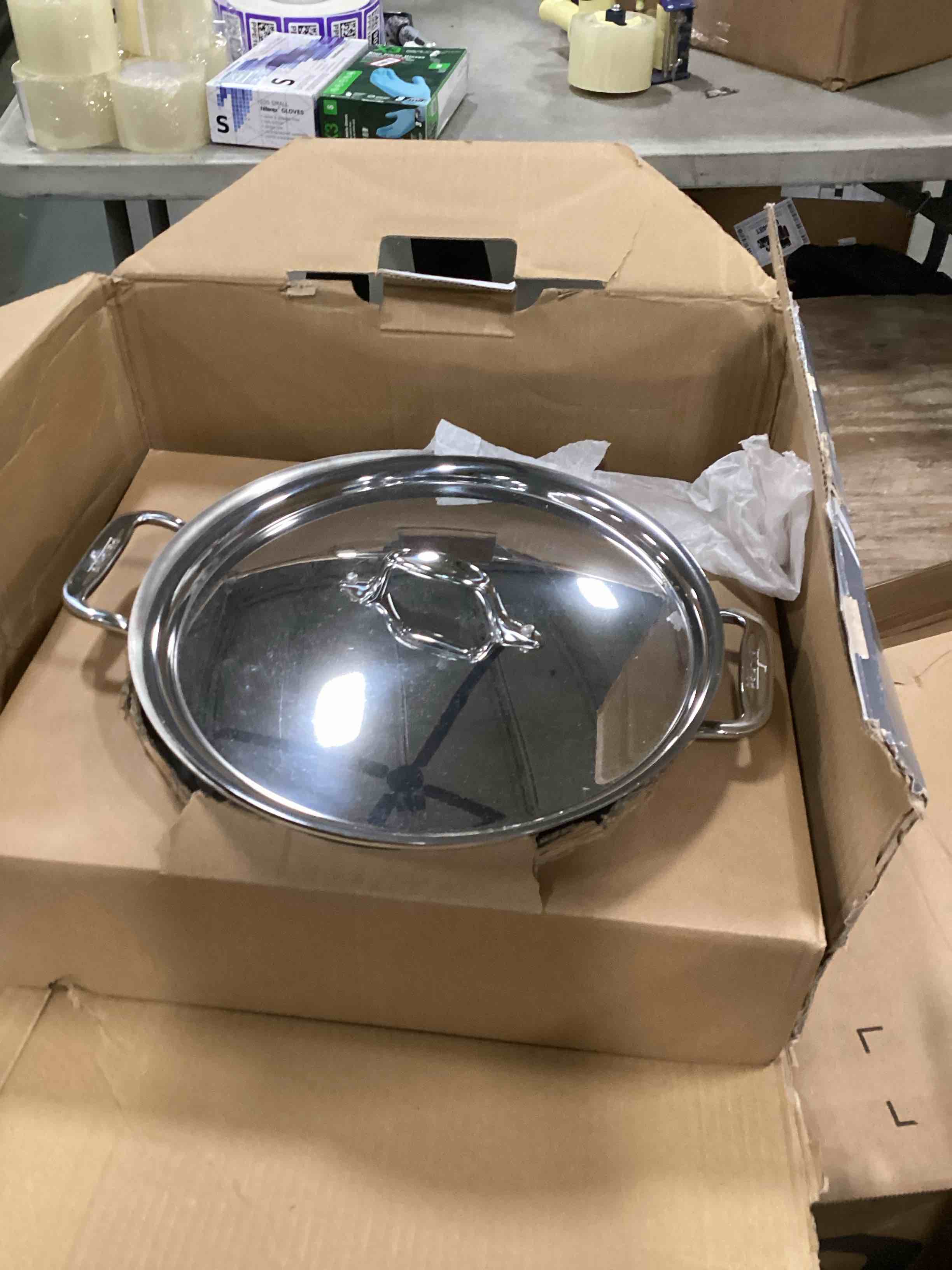 Condition photo showing As Is for All-Clad Simply Strain Stainless Steel Stockpot, Multipot With Insert & Lid, 8 Quart, Induction, Oven Broiler Safe 600F, Strainer, Pasta Strainer with Handle, Steamer Pot, Pots and Pans Silver 8-Quart