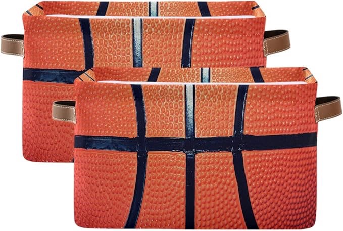  Storage Basket Cube Sport Ball Basketball Large Collapsible Toys Storage Box Bin Laundry Organizer for Closet Shelf Nursery Kids Bedroom, 15x11x9.5 in,2 Pack