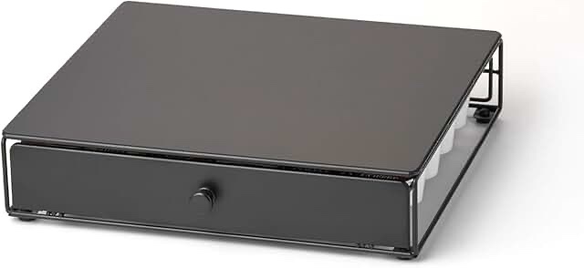 Nifty Coffee Pod Drawer - Compatible with K-Cups, 36 Pod Pack Holder, Non-Rolling, Compact Under Coffee Pot Storage Sliding Drawer, Home Kitchen Counter Organizer, Black