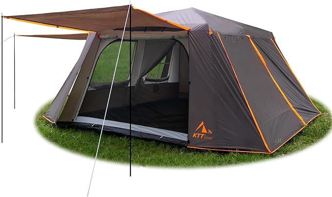 KTT Instant Tent 12 Person,Full Rainly,Large Family Cabin Tents,Automatic Build Quickly in 60S,2 Rooms,3 Doors/3 Windows with Mesh,Waterproof,Double Layer,Big Tent for Outdoor,Picnic,Camping(Brown) (item may differ from stock photo)