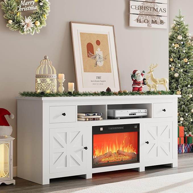 YITAHOME Fireplace TV Stand for TVs up to 80 Inches, Entertainment Center with Fireplace, Farmhouse TV Stands for Living Room, TV Console with Storage Drawers & Cabinets (White 70 Inch) (item is brown, not white. couldn’t find exact model online)