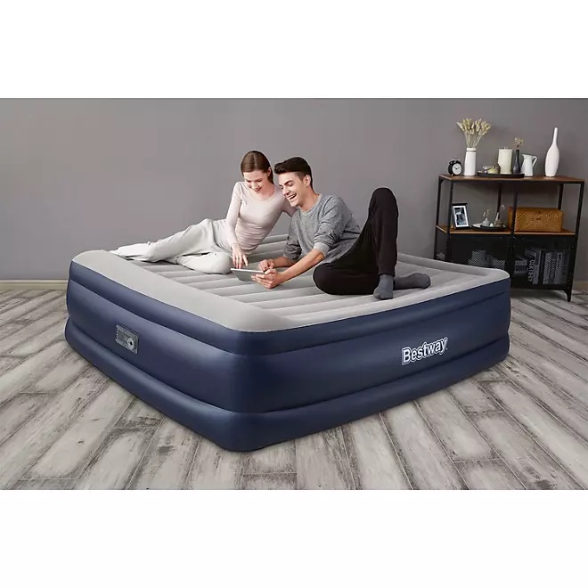 bestway tritech air mattress king 22” with built-in ac pump and antimicrobial coating
