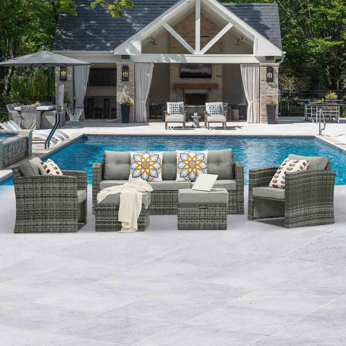 Non-slip Cushions For Outdoor Patio Furniture Set, Cushions For An Outdoor Sectional Wicker Sofa PE Rattan Conversation Only in Color :Grey