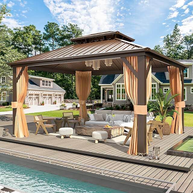 (see description )12’x14’ Metal Patio Gazebo Brown