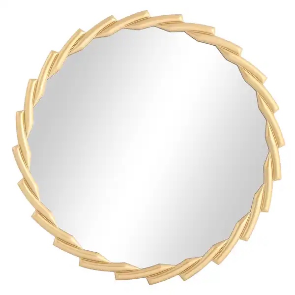 MacLuu Gold Round Decorative Wood Carved Frame Wall Mirror - 24" W x 24" H x 0.75" D