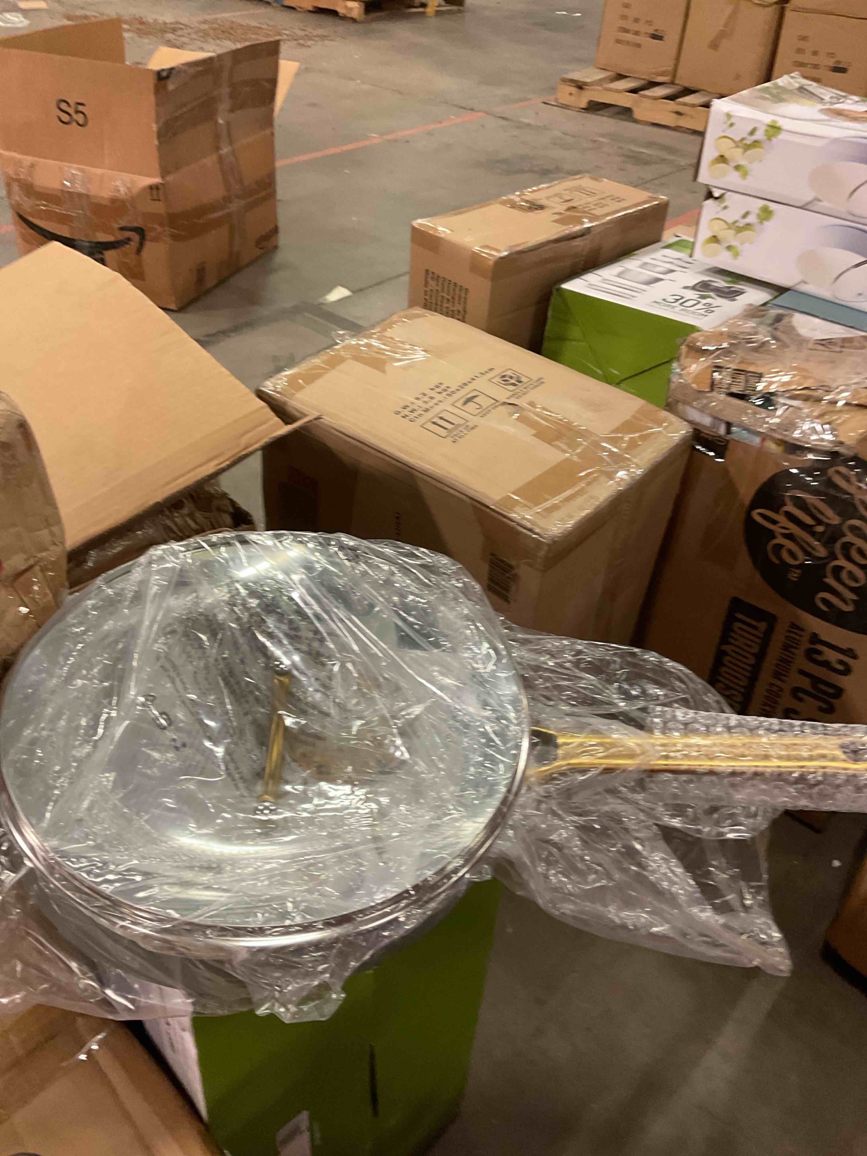 greenpan padova hard anodized healthy ceramic nonstick, 28 cm/3 litre sauté pan with glass lid, pfas-free, induction, gold handle, oven safe, light blue