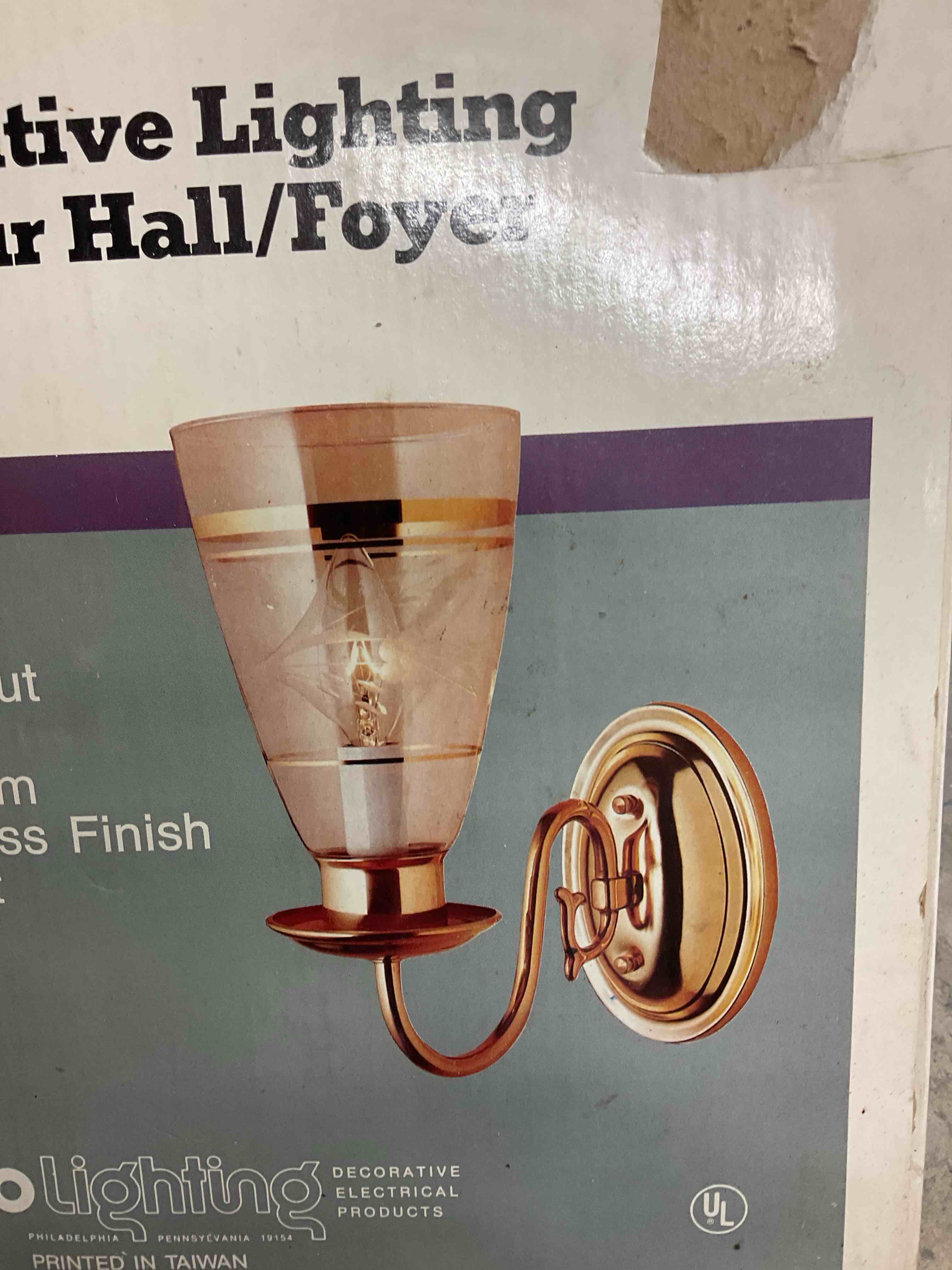 Angelo Lighting style no. 66632 clear hand cut glass shade with gold trim polished brass finish wall bracket 