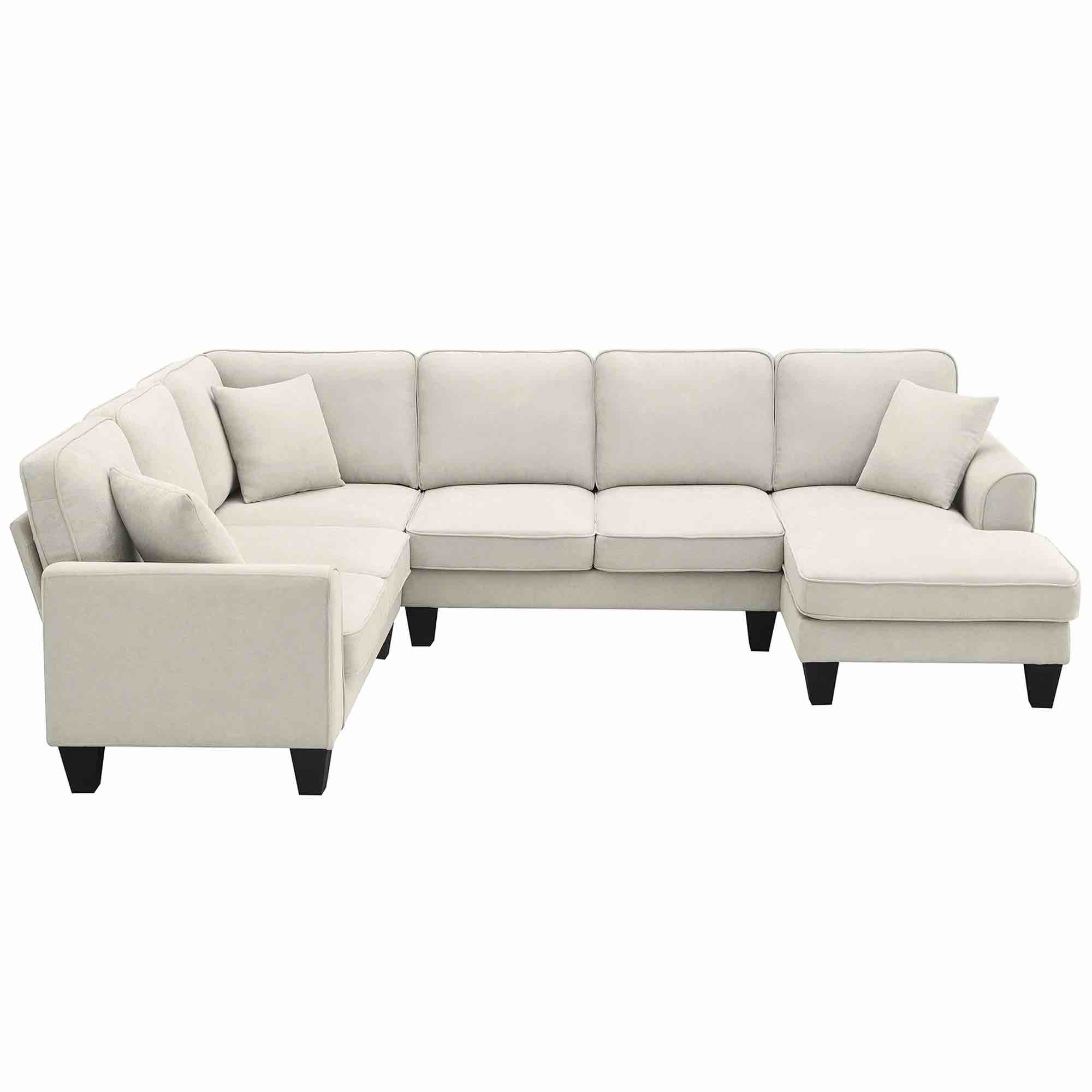 ( incomplete a box to pick up) Modern U Shape Sectional Sofa, Living Room Sets 7 Seats Modular Sectional Sofa with Ottoman and Pillows for Living Room, Apartment and Office,Beige color white.