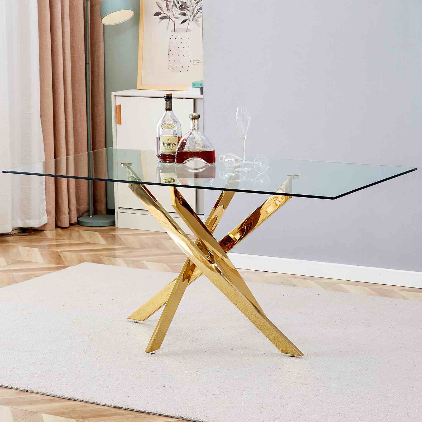 Large modern glass dining table for the kitchen of the home. (incomplete legs are missing)