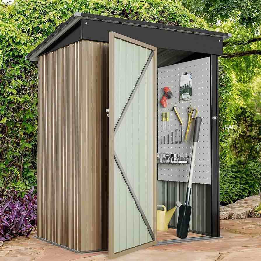 ( Incomplete similar different model,different color.) Furniwell Outdoor Storage Shed, Metal Garden Sheds Outdoor Storage House with Single Lockable Door for Backyard Patio Lawn