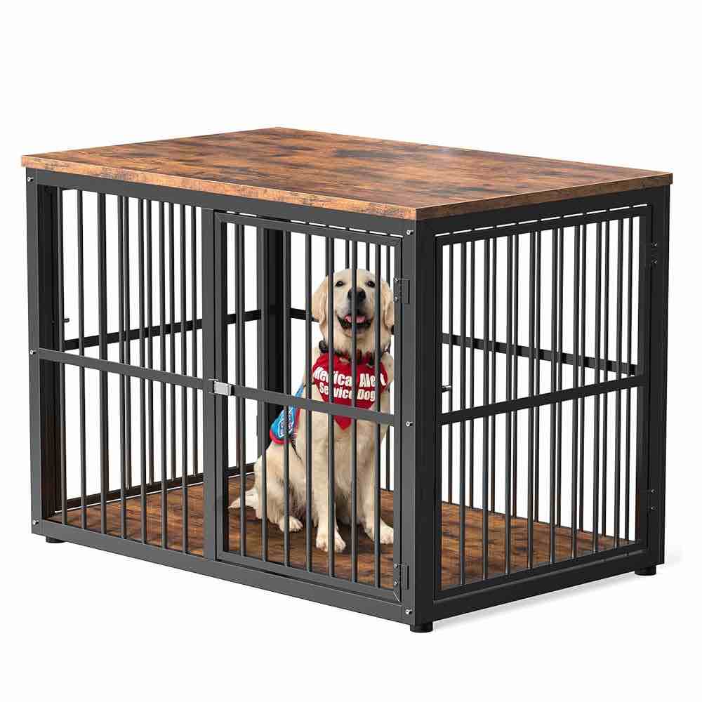 ( similar different model) Lyromix 43'' Dog Crate Furniture with 3 Doors, XL Wooden Crate End Table Heavy Duty Indoor Puppy Cage for Medium to Large Dogs, Multiple Units Can be Combined