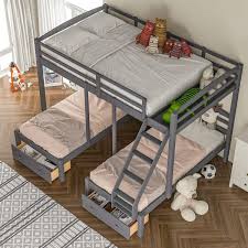( incomplete box 2 of 3 one box to pick up) Full Over Twin & Twin Bunk Triple Bunk Bed with Drawers,Modern Style.