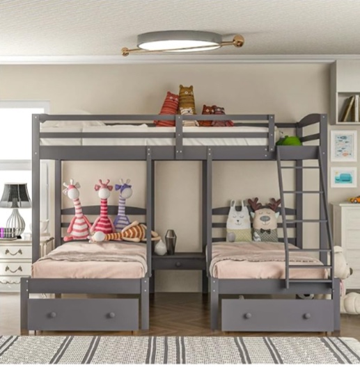 ( incomplete box 3 of 3 a box to pick up) Full Over Twin & Twin Bunk Triple Bunk Bed with Drawers,Modern Style.