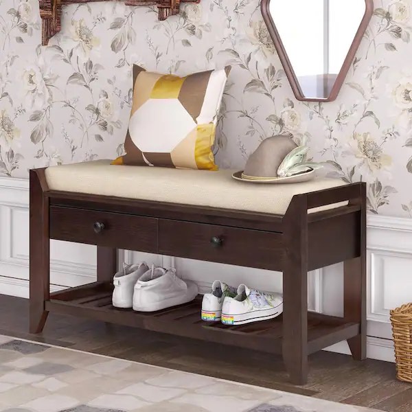 Espresso Entryway Wood Storage Bench Shoe Rack.