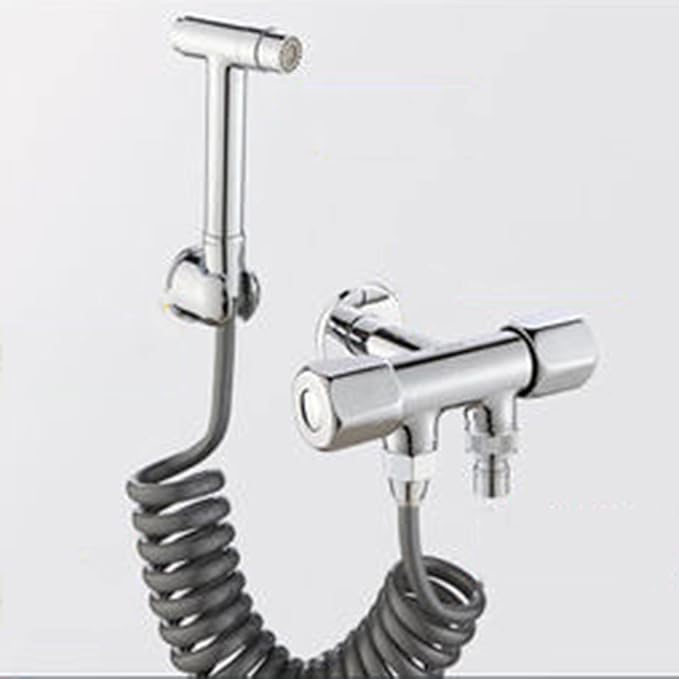 Toilet Bidet Sprayer kit Bidet Sprayer for Toilet Brass Toilet Attachment Sprayer Cloth Diaper Sprayer kit Bidet Sprayer kit for Toilet 3m Hose Double Control Angle Valve for Sink,Black (Color : Silv