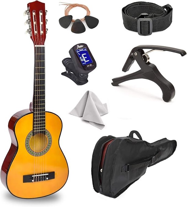 30" Wood Guitar with Case and Accessories for Kids/Girls/Boys/Beginners (Wood)