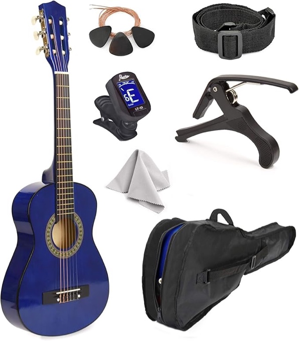 30" Wood Classical Guitar with Case and Accessories for Kids/Girls/Boys/Beginners (Blue )