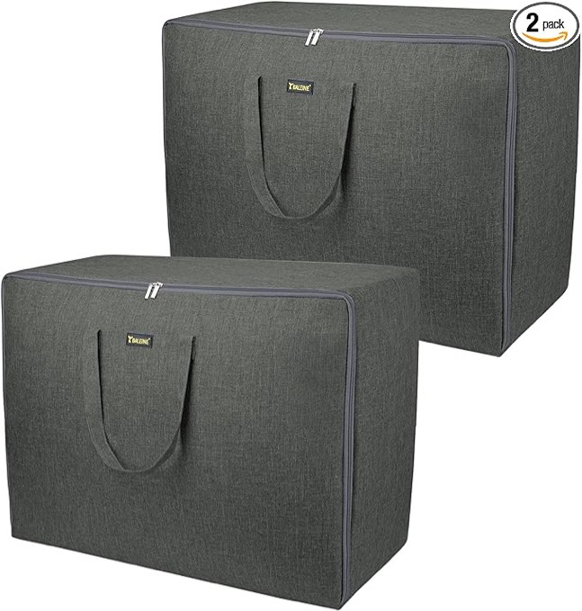 BALEINE 2 Pack 105L Extra Large Blanket Storage Bag, Under Bed Storage Tote for Comforters, Clothes, Linens. Water Resistant and Breathable Closet Bags, Light Brown