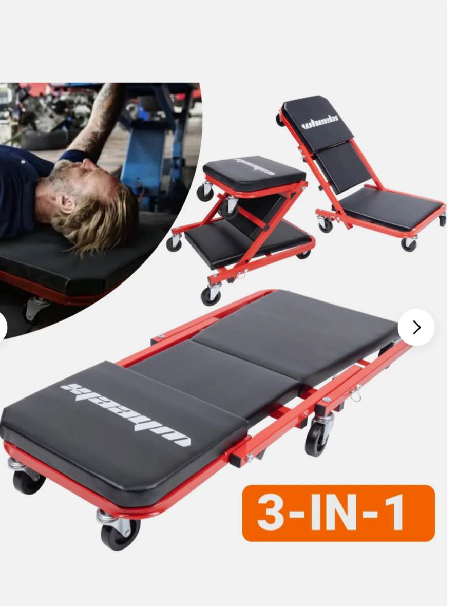 3-in-1 Rolling Mechanic Creeper Z Seat, Foldable Garage Chair Lay Down Sit Lean