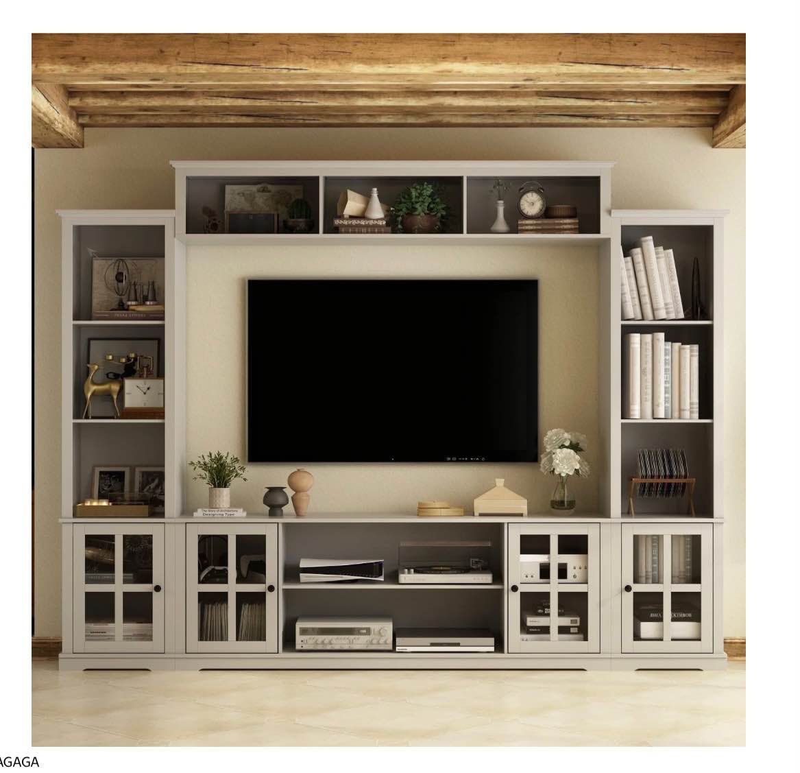 KULAGAGA Entertainment Center withHutch, Media Center with Storage and Glass Door for Living Room, White 