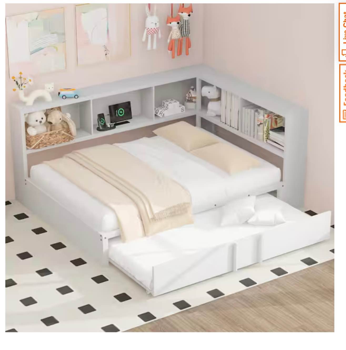 SEE DESCRIPTION. White Full Size Metal and Wood Daybed with USB Ports, Storage Cabinets and Trundle