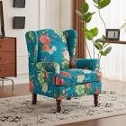 mellcom floral accent chair, high back upholstered armchair with solid legs, leisure single sofa chair for living room, bedroom, home office, teal floral
