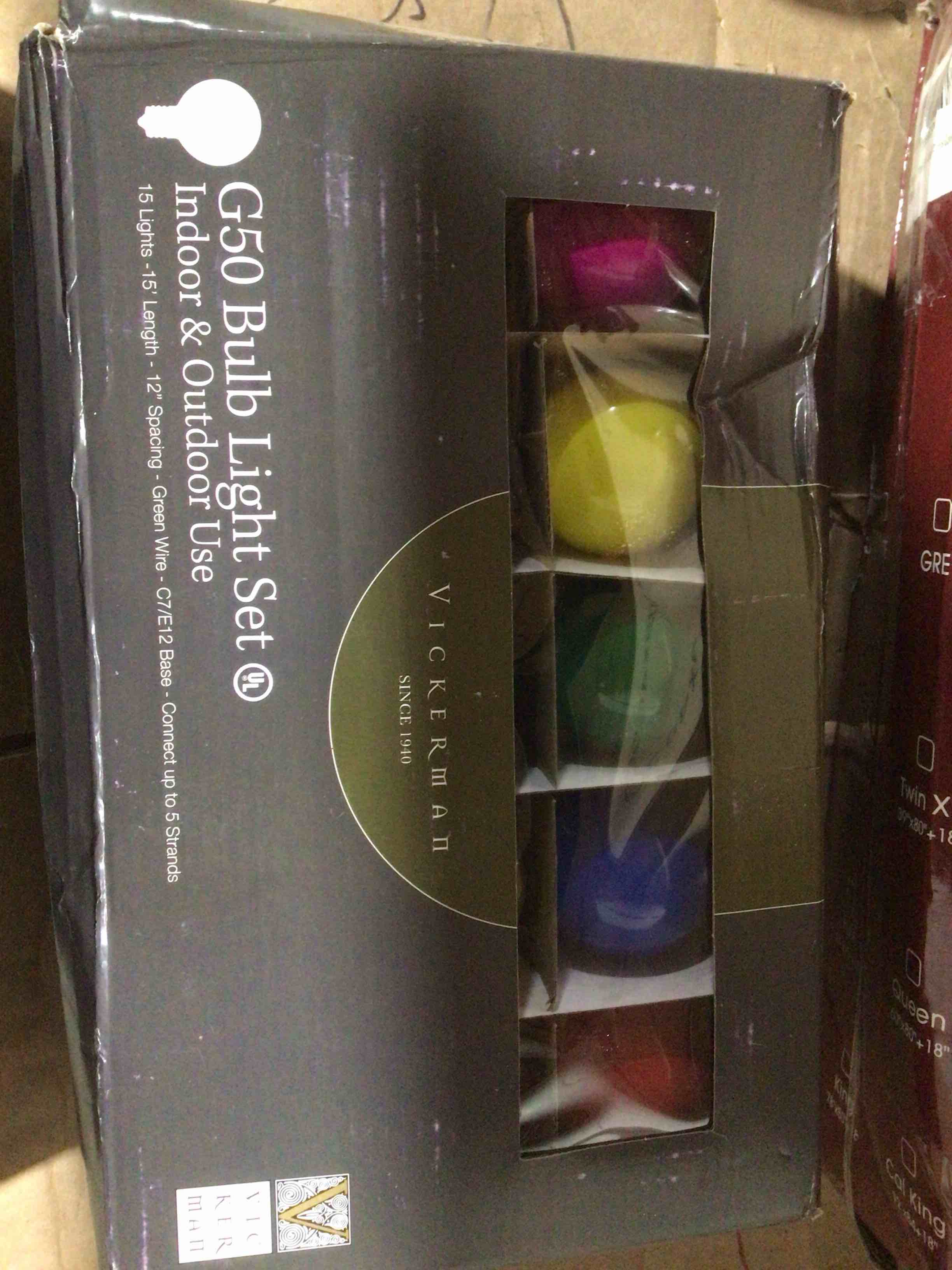 Condition photo showing New/Like New for Set of 15 Multi Satin G50 Globe Christmas Lights - Green Wire