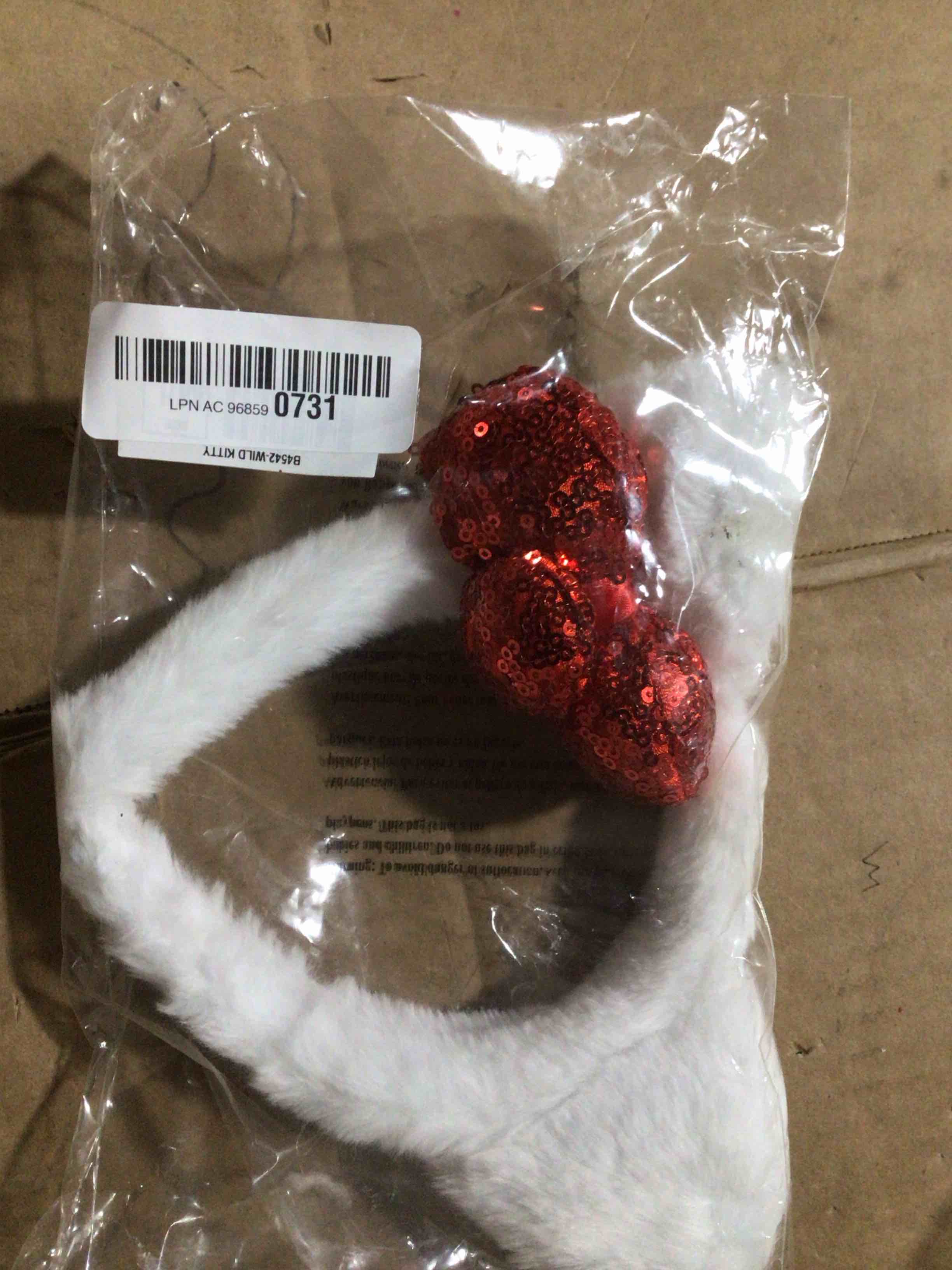 Condition photo showing New/Like New for Taranovi White Cat Ears Headband - Hair Accessories with Sparkle Red Bow for Adult Women Halloween Costume Party