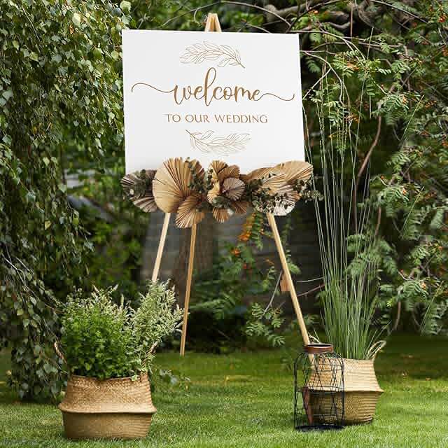 Wooden easel stand for sign, display easel stand floor for wedding signs with adjustable tray 