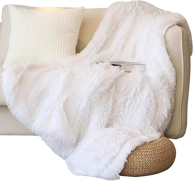 white faux fur throw blanket, comforter (similar)