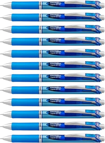 pentel ENERGEL RTX 0.7 MEDIUM POINT 12 BLUE LIQUID GEL INK PENS, QUICK DRY NO SMEAR INK 