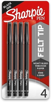 SHARPIE FELT TIP PEN STYLO BLACK INK 4pcs 