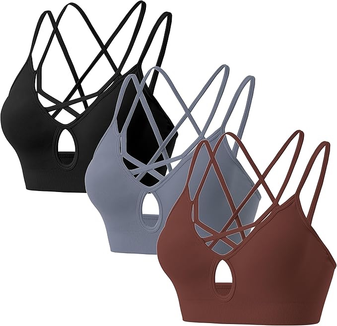 RUNNING GIRL Sports Bras for Women,Longline Seamless Sports Bra Padded Medium Impact Workout Gym Tank Tops with Built in Bras pack of