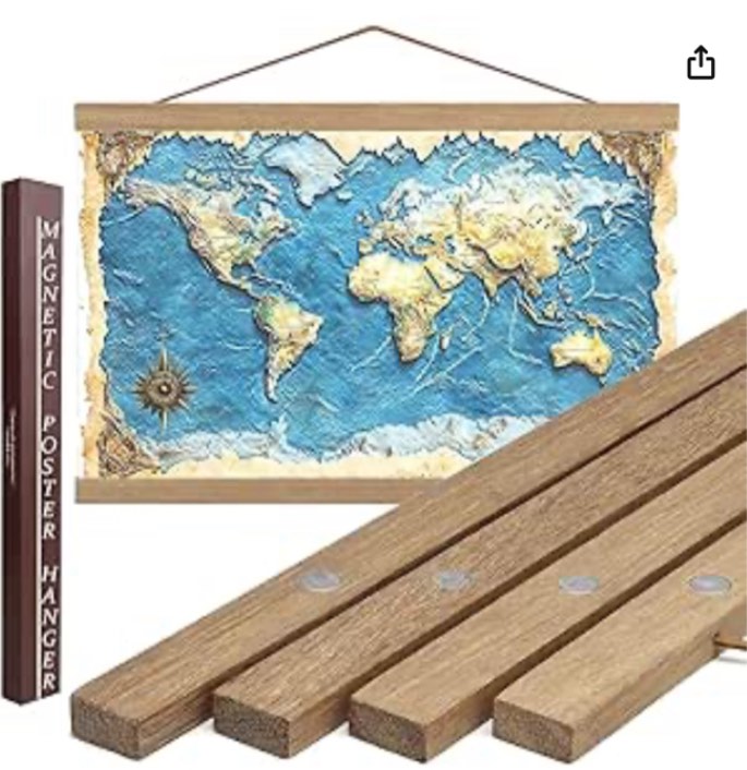 DACRI HOME 42 Inch Magnetic Poster Hanger Frame -Sturdy Teak Wood Poster Frame, Strong Magnets for Quick Hanging Maps, Posters, Picture, Print, Scroll Wall Art 42x24 42x28 42x30 (42", Natural Wood)