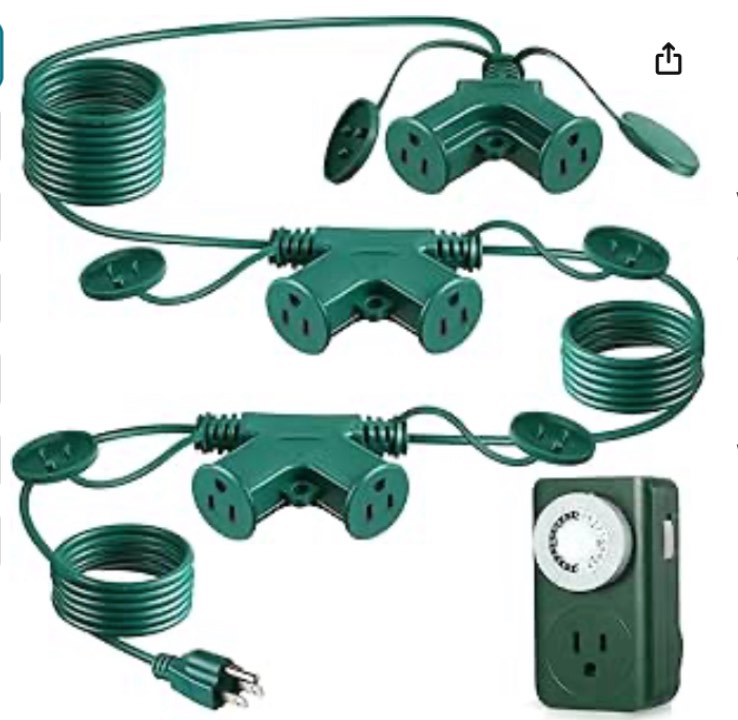 Feekoon 30 Ft Outdoor Extension Cord with 6 Outlets and Outlet Timer, 16AWG SJTW Green Cord Splitter with Weatherproof Covers, Outdoor Multi Outlet for Christmas Light, Christmas Inflatables