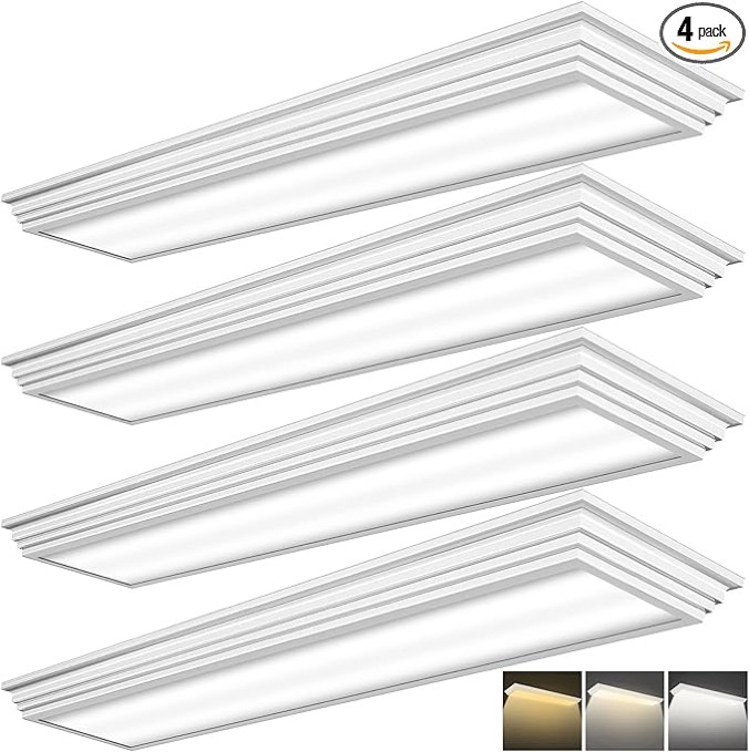 FAITHSAIL Dimmable 2FT LED Wraparound Light, 3 Color Temperature 3000K/4000K/5000K CCT 50W 5500LM 2 Foot Kitchen LED Light Fixture, Flush Mount 24 Inch Linear Ceiling Lighting Fixture, 4 Pack