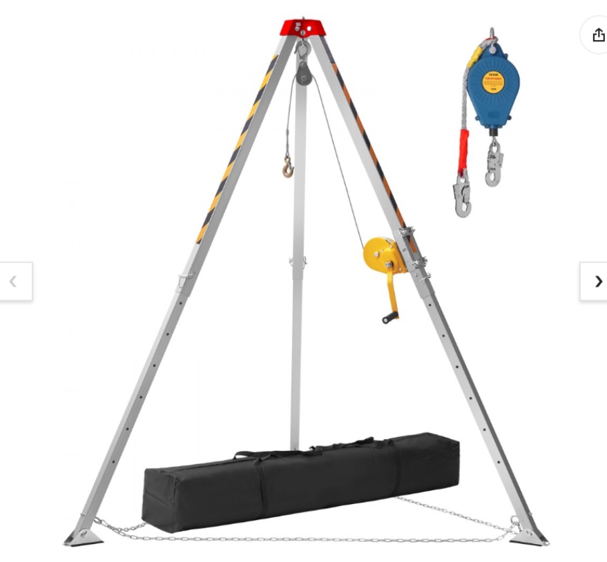 VEVOR Confined Space Tripod Kit, Confined Space Tripod 7' Legs Bracket and 98' Cable, Confined Space Rescue Tripod 32.8' Fall Protection, 1200 lbs Winch, Storage Bag