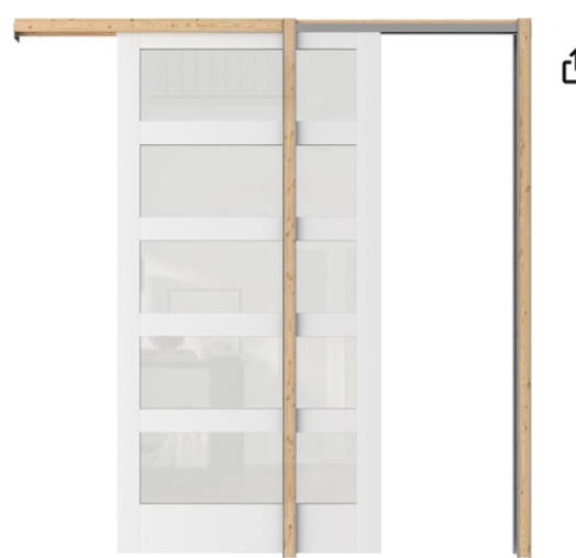 SOLRIG Sliding Pocket Door 30" x 80" - 5 Lites Tempered Frosted Glass Panels, Interior & Closet Single Door Slab, White Primed - Panel Assembly (Needed Without Hardware Kit?