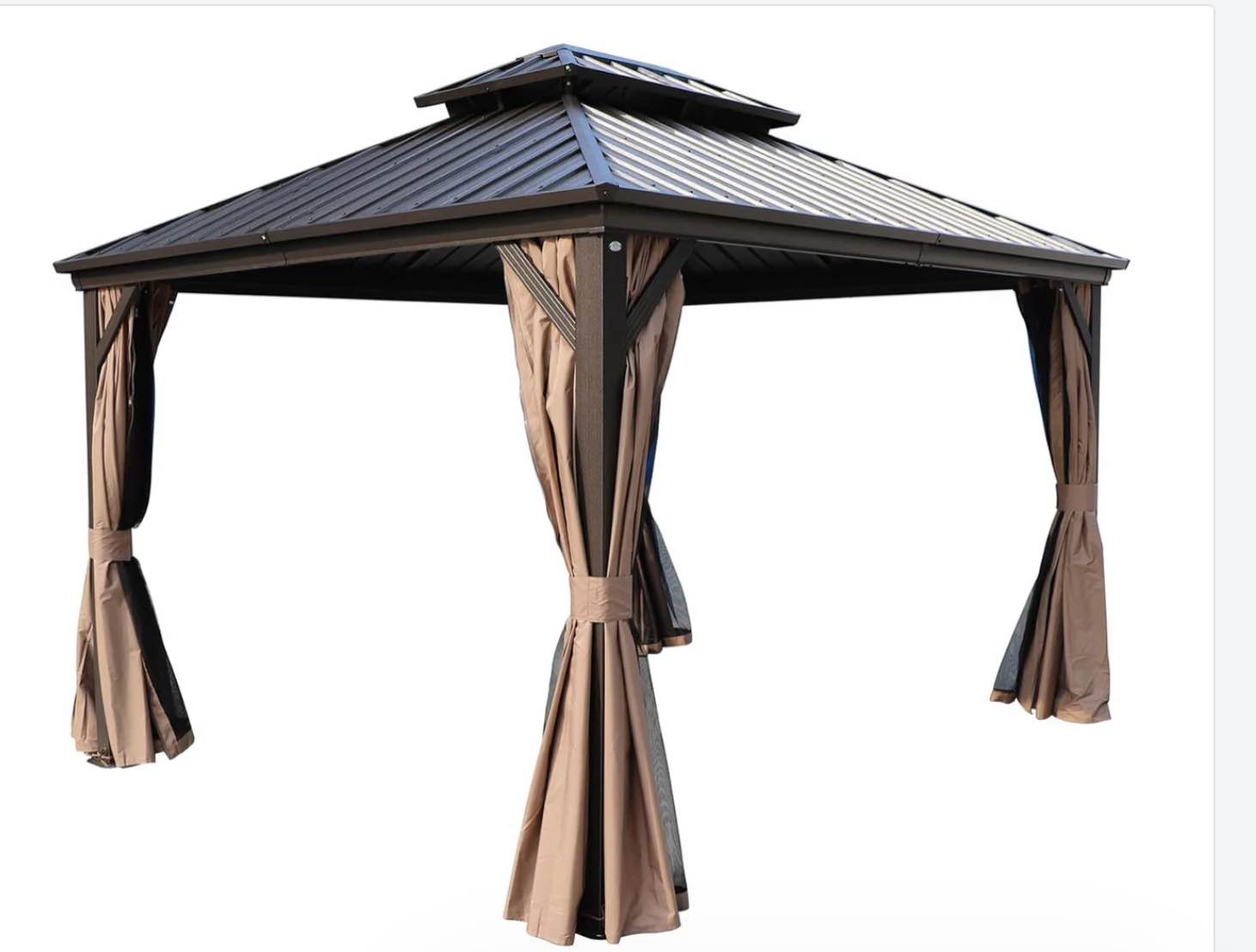 (incomplete box 2 of 2 ) Kozyard Hardtop Gazebo - Permanent Metal Pavilion with Netting and Shaded Curtains for Patio, Backyard, Deck - Galvanized Steel Outdoor Aluminum Canopy, Double Roof Gazebo