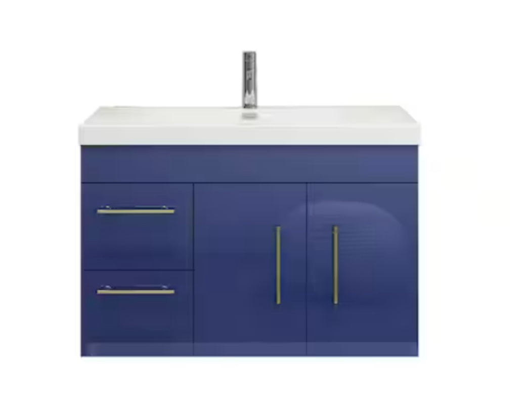 (including Vanity only) Elsa 35.44 in. W x 19.69 in.D x 22.05 in. H Bath Vanity in Glossy Blue with White Reinforced Acrylic Top with Sink
